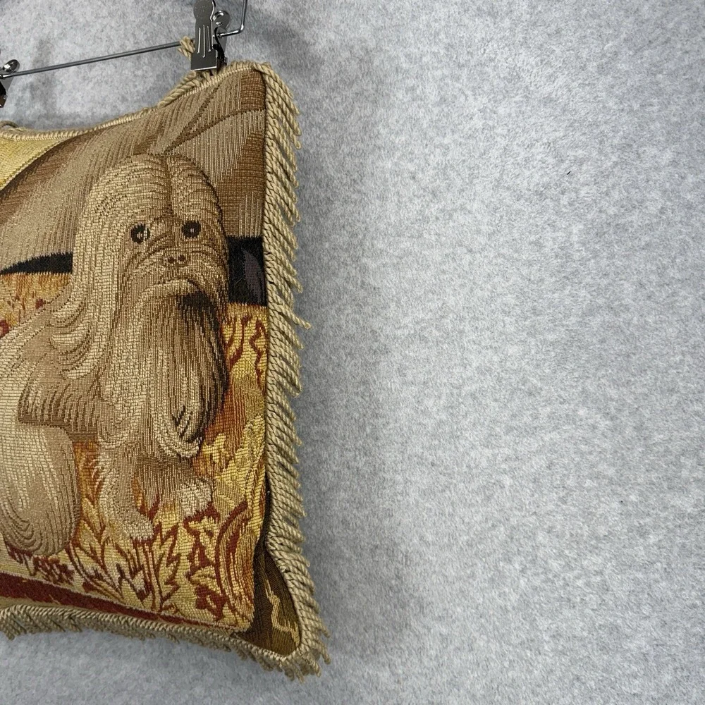 VTG CJC Inc Aubusson Tapestry‎ Dog Pillow Lhasa Apso French Woven Down 14x18